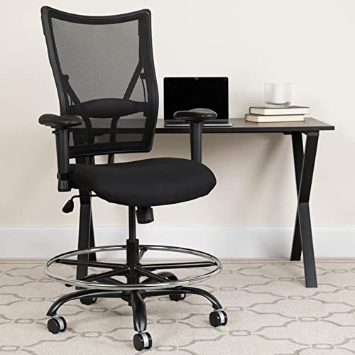 Offex Big and Tall Black Mesh Drafting Stool with Arms