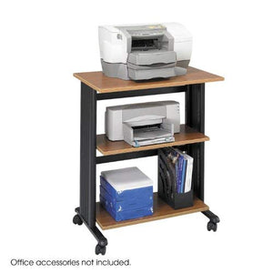 Safco Products Muv Adjustable Printer Stand , Medium Oak, Swivel Wheels, Two Adjustable Shelves