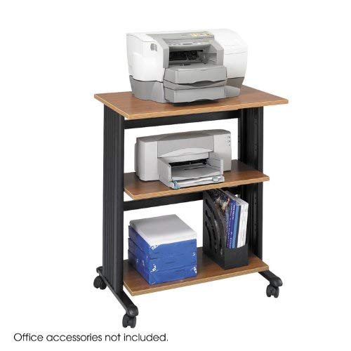 Safco Products Muv Adjustable Printer Stand , Medium Oak, Swivel Wheels, Two Adjustable Shelves