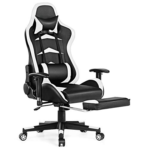 Tangkula Gaming Desk and Chair Set, E-Sport Gamer Desk & Racing Chair Set, w/Monitor Stand, Cup Holder, Earphone Hook, Seat Height Adjustment, Reclining Backrest & Footrest, Gaming Recliner Desk Set