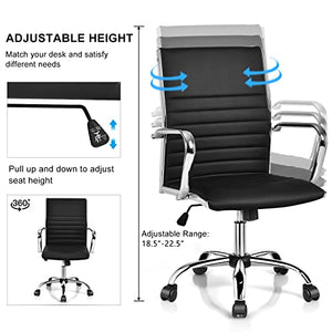 Giantex Ribbed Office Chair, High Back Executive Conference Chair, PU Leather, Swivel, Height Adjustable (Black)