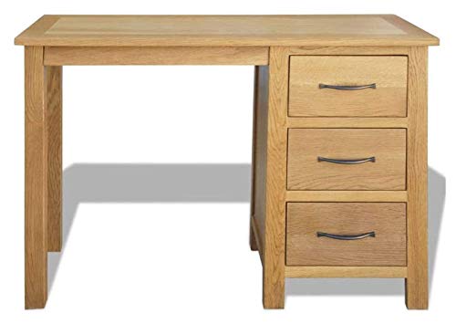 Yyl Desk with 3 Drawers | Solid Oak Wood Computer Desk | Home Office Desk Workstation 106x40x75 cm