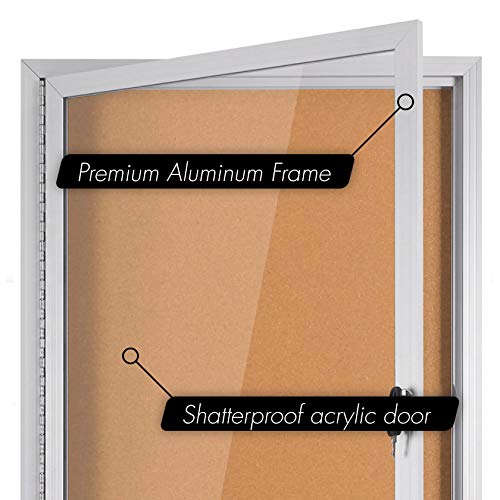 INNOVART Enclosed Bulletin Board 36” x 24”, Lockable Cork Noticeboard with Aluminum Frame, Wall Display Case with Swing-Open Door, Information Cabinet for School, Office, Commercial, etc.