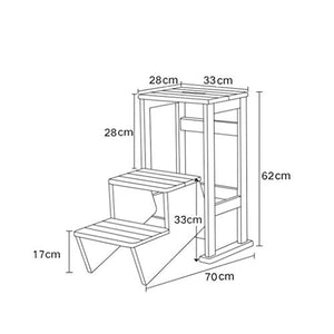 JHome-Stepstools 3-Tread Solid Wood Step Ladder - Max. 200kg 33x70x62cm