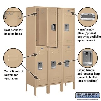 Salsbury Industries 62352TN-U Double Tier 36-Inch Wide 5-Feet High 12-Inch Deep Unassembled Standard Metal Locker, Tan Brown