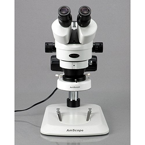 AmScope SM-1BN-80S Professional Binocular Stereo Zoom Microscope, WH10x Eyepieces, 7X-45X Magnification, 0.7X-4.5X Zoom Objective, 80-Bulb LED Ring Light, Pillar Stand, 110V-240V