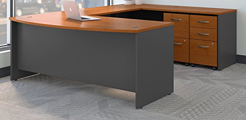 Bush Business Furniture Series C 72W x 36D Bow Front U Shaped Desk with Mobile File Cabinets in Natural Cherry