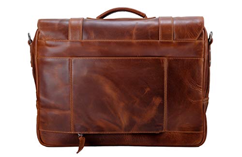Mens Leather Messenger Bag, Briefcase, LOGAN, Leather Laptop bag fits 15.4 inch Laptop, Adjustable Strap, 16 inch by 12 inch by 4 inch (Tan) by Ladderback