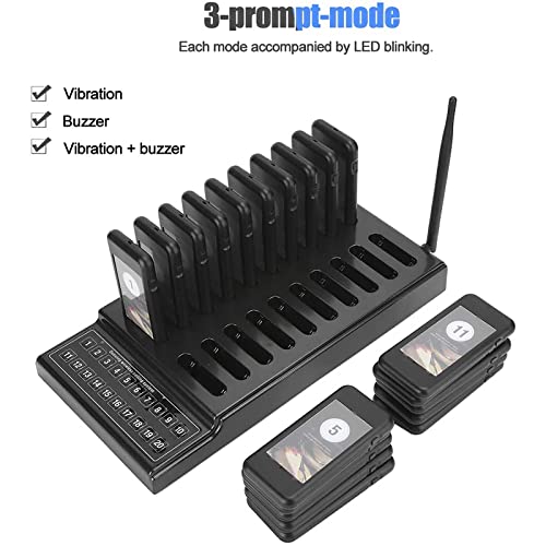 BRANBREIS Restaurant Buzzer Pager System, Wireless 20-Channel Pager with Charging Indicator