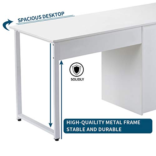 Mrs Bad Home Office Two Person Desk,Double Workstation Office Desk Writing Study Desk,Extra Long Computer Desk with Book Shelf (White)