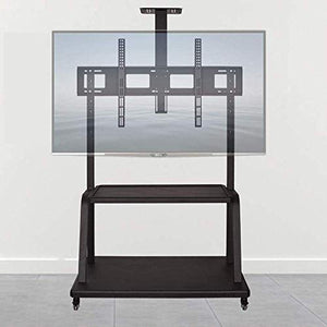 YokIma TV Floor Shelf for 65-98" TVs, Stainless Steel, Black, Wheels, Height Adjustable