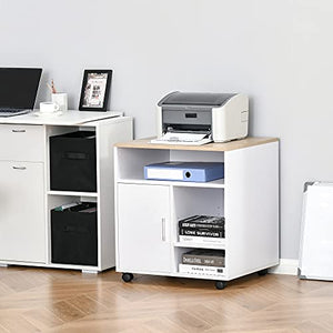 HOMCOM Printer Stand Multipurpose Moveable Filing Cabinet with Ample Inner Storage Space & 4 Easy-Rolling Wheels, White