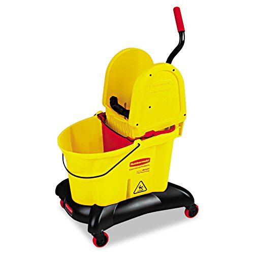 Rubbermaid Commercial 7677YEL WaveBrake Dual-Water Down-Press Bucket/Wringer Combo, 8.75gal, Yellow