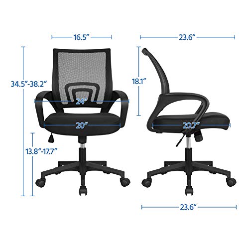 YAHEETECH Home Office Modern Desk & Chair Set, 55" Large Simple Computer Desk with Mesh Mid-Back Height Adjustable Office Chair, Long Writing/Work Desk, Mesh Swivel Chair with Lumbar Support, Black