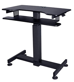 Rocelco 40" Height Adjustable Mobile Standing Desk - Sit Stand Home Office School Computer Workstation Riser - Dual Monitor Keyboard Tray Gas Spring Assist - Black (R MSD-40)