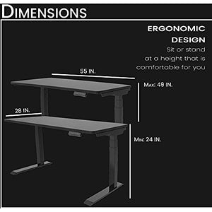 Hanover Electric Sit or Stand Desk with Adjustable Heights, Black