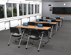 Team Tables 8 Person Folding Training Meeting Seminar Classroom Tables with Modesty Panel, Shelf, Power+USB Outlet - Model 5543 (12pc Beech)