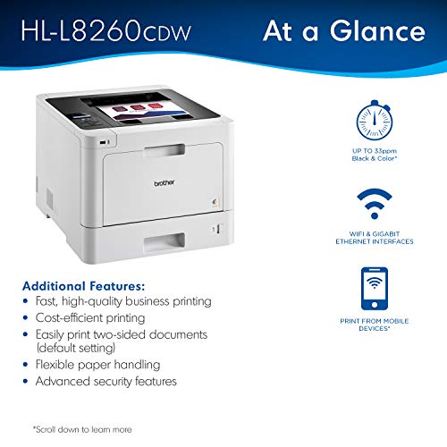 Brother HL-L8260CDW Business Color Laser Printer, Duplex Printing, Flexible Wireless Networking, Mobile Device Printing, Advanced Security Features – Amazon Dash Replenishment Enabled