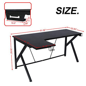 L Shaped Desk - 61” Black Corner Computer Table Desk for Home Office Study Writing Gaming PC Table Workstation, K Legs & 2 Monitors Design, Great Gift