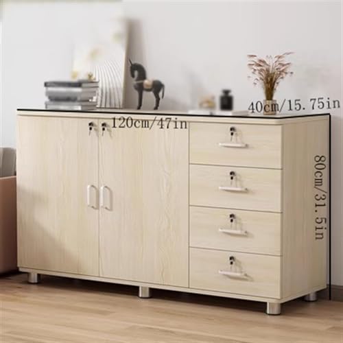 AcLipS Office File Cabinet with Lock - Four Drawers Plus Storage - Light Brown