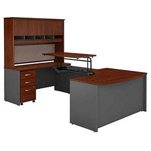 Bush Business Furniture Series C 60W x 43D Left Hand 3 Position Sit to Stand U Shaped Desk with Hutch and Mobile File Cabinet in Hansen Cherry/Graphite Gray