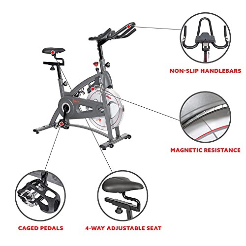 Sunny Health & Fitness Magnetic Belt Drive Indoor Cycling Bike - SF-B1877, silver