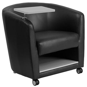 Flash Furniture Black Leather Guest Chair with Tablet Arm, Front Wheel Casters and Under Seat Storage