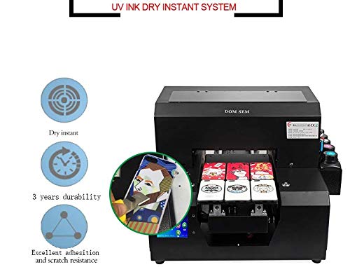 Automatic LED UV Inkjet Printer, A4 Logo DIY Flatbed Digital Printer for Variety of Materials Like PC, PVC, Plastic,Acrylic, Ceramic, Wood,Glass, Metal,Phone Cases. (Black)