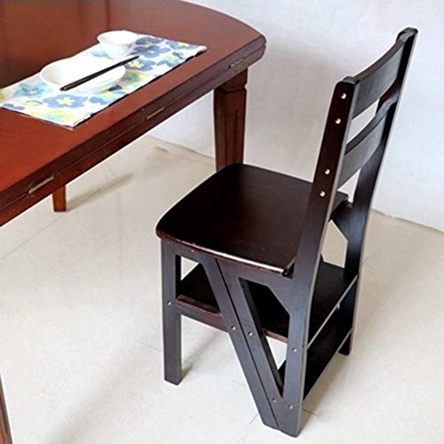 LUCEAE Wooden Four Steps Step Ladder & Dining Chair - Foldable & Portable