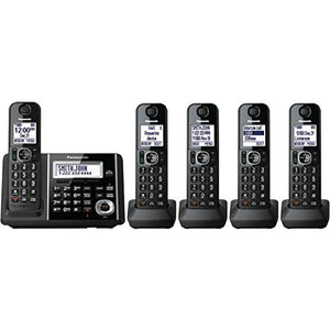 Panasonic Cordless Phone System with Answering Machine, One-Touch Call Block, Enhanced Noise Reduction, Talking Caller ID and Baby Monitor - 5 Handsets - KX-TGF345B (Black)