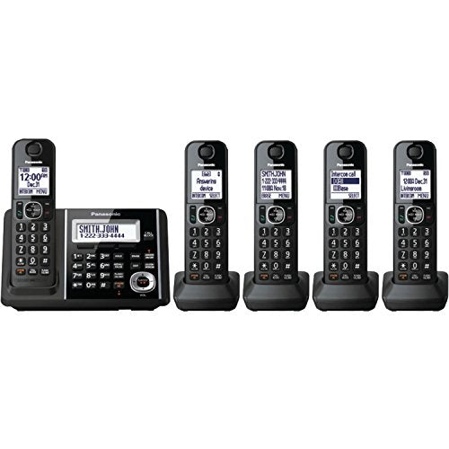 Panasonic Cordless Phone System with Answering Machine, One-Touch Call Block, Enhanced Noise Reduction, Talking Caller ID and Baby Monitor - 5 Handsets - KX-TGF345B (Black)