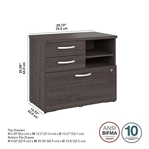 Bush Business Furniture Studio A 26-inch Office Storage Cabinet with 2 Shelves and Drawers, Storm Gray