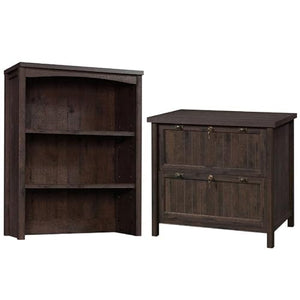 Home Square 2-Piece Set: Lateral File Cabinet & Bookcase Hutch in Coffee Oak