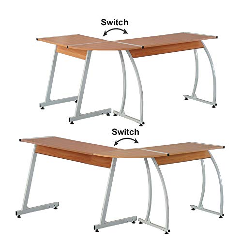 L-Shaped Durable E1 15MM Chipboard & 0.7mm Steel Arc Legs Splicing Computer Desk Wood Color