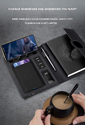 CHNOI Multi-Functional Business Meeting Notebook A5 Loose-Leaf with Charging Treasure High-Grade Office Stationery (Color : Blue)