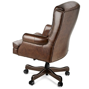 Halter HAL-070 Executive Grain Cow Leather Office Chair, Home & Office Computer Desk CEO Chair, Metal Base w/Wood Caps - Supports 500LBS 2 Pack