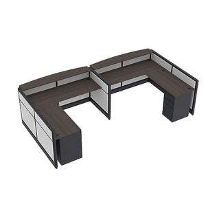 SKUTCHI DESIGNS INC. U-Shaped Reception Desk with Storage & Transaction Counter | Emerald Cubicle Collection | 6x12x39"H | Black Oak