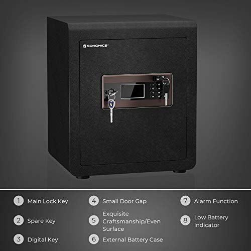 SONGMICS Safe Box, Security Safe, 1.6 Cubic Feet, Dual Locking System, with Digital Keypad, Manual Override, Adjustable Divider, Alarm Function, Anti-Theft, for Home Office Hotel, Black ULBX115B01