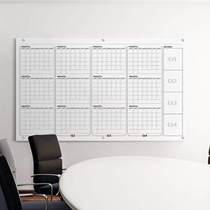 Giant Clear Acrylic Dry Erase Calendar Year Quarter Board For Wall 60 x 36 Inches With Mounting Hardware Silver Anchors, Acrylic Dry Erase Calendar, Jumbo Yearly Wall Calendar With 12 Months Undated