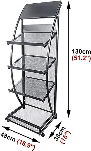 HACSYP Leaflet Display Stand, 4 Tier Mail Organizer, Floor-Standing Brochure Holder with Wheels