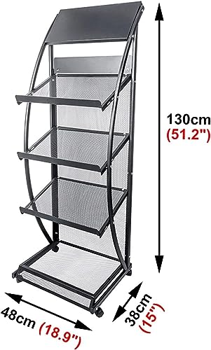 HACSYP Leaflet Display Stand, 4 Tier Mail Organizer, Floor-Standing Brochure Holder with Wheels