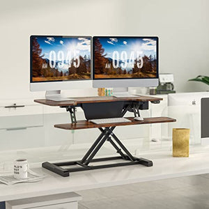 FLEXISPOT Electric Standing Desk Converter, 36'' Height Adjustable, Rustic Color