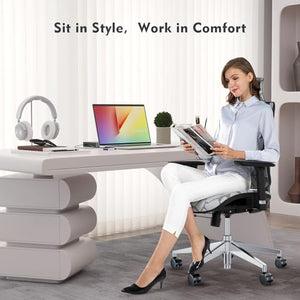 TONFARY Ergonomic Mesh Office Chair with Lumbar Support, Adjustable Headrest, and 4D Armrests