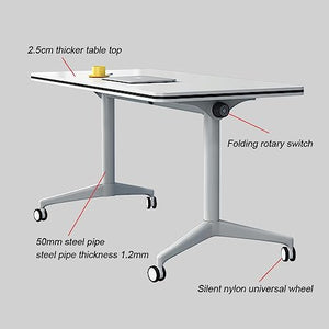 NeziH Nesting Flip Training Table Set, Folding Desk with Locking Wheels, Steel Bases, Laminate Tops - White, 2 Sizes