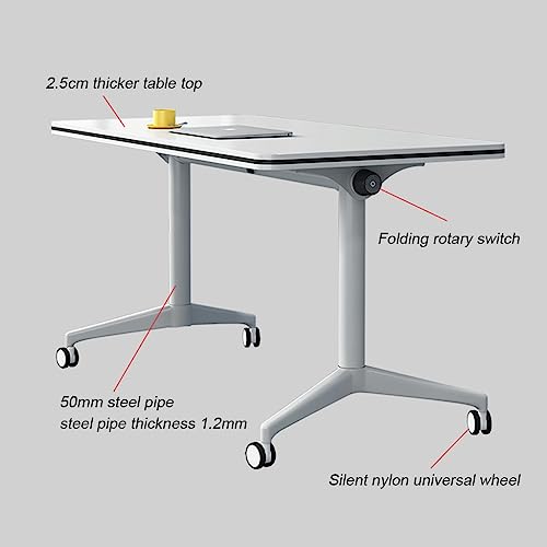 NeAFP Foldable Mobile Computer Table, 29.5" Tall, Locking Wheels, Steel Bases, Laminate Tops