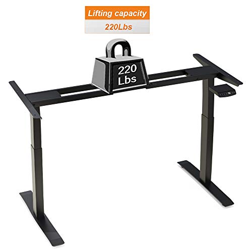 Hi5 Electric Height Adjustable Desk with Dual Motor L-Shaped 55 x 32.6 Inches Sit Standing Desk Home Office Workstation Adjustable Table with Oak Top+Black Frame