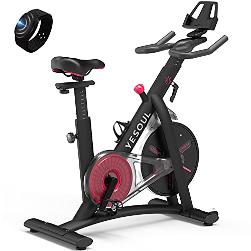 YESOUL Smart Connect Exercise Spin Bike Stationary with Bluetooth Armband, Magnetic Resistance Belt Drive Commercial Indoor Cycling Bike with Heart Rate Monitor App, Tablet Holder (Black)