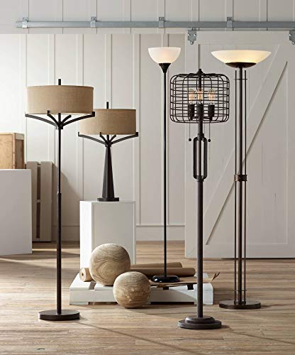 Light Blaster Modern Torchiere Floor Lamp Dark Bronze Frosted Glass Shade for Living Room Bedroom Office Uplight - Possini Euro Design