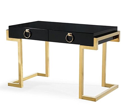 TOV Furniture The Majesty Collection Contemporary Style Bedroom Office Writing Desk, Black with Gold Accents