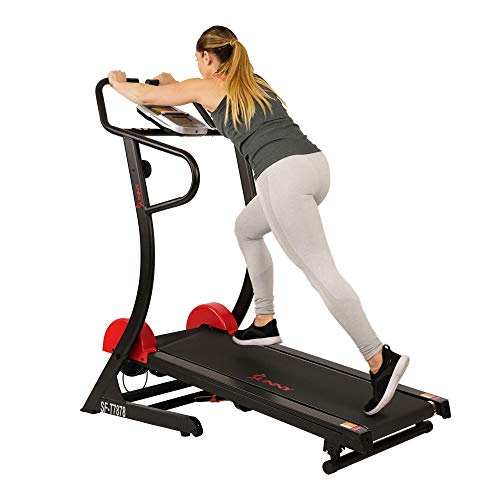 Sunny Health & Fitnesss Manual Treadmill with Adjustable Incline, Magnetic Resistance, 300 LB Max Weight, LCD and Pulse Monitor, Tablet Holder- SF-T7878,Black